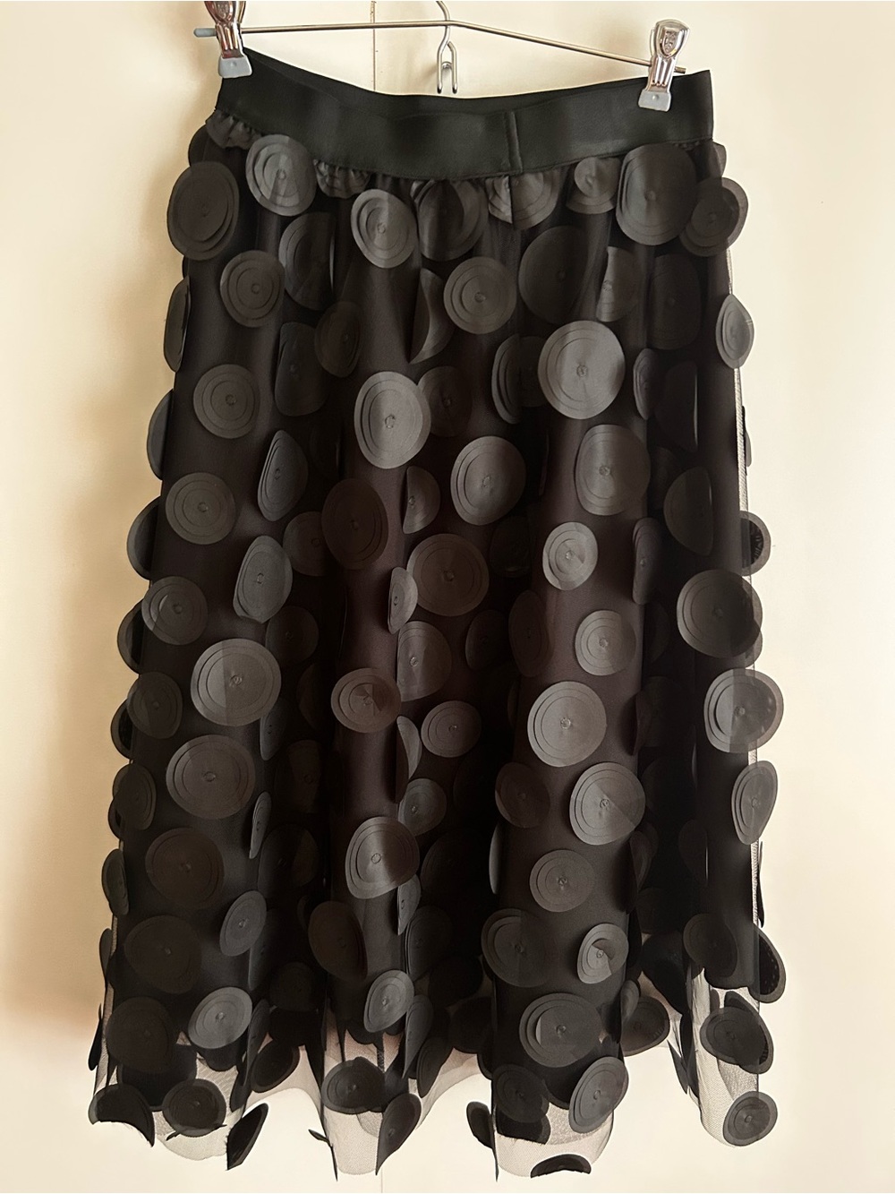 Source Unknown Black Midi Skirt with Circular Appliqués